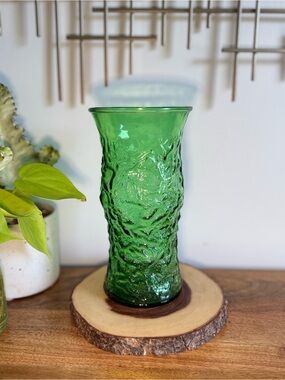 Vintage E.O. Brody Crinkle Glass Vase Avocado Green